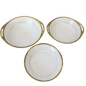 Haviland Limoges Marquis Serving Bowl w/ Handles Gold Trim 7-1/4, 8-1/4 & 8-1/4